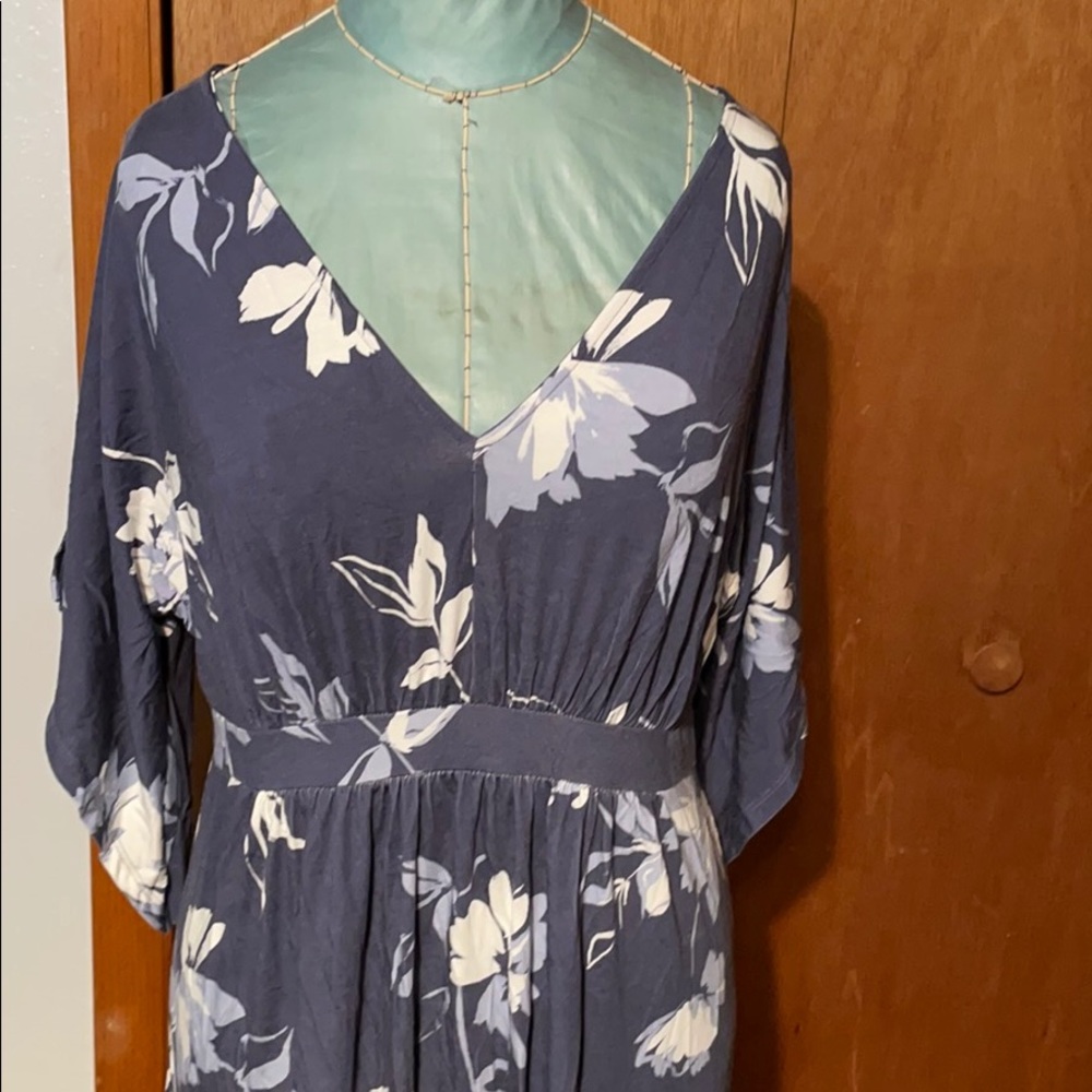 Blue floral dress full length with slit sleeves maternity medium